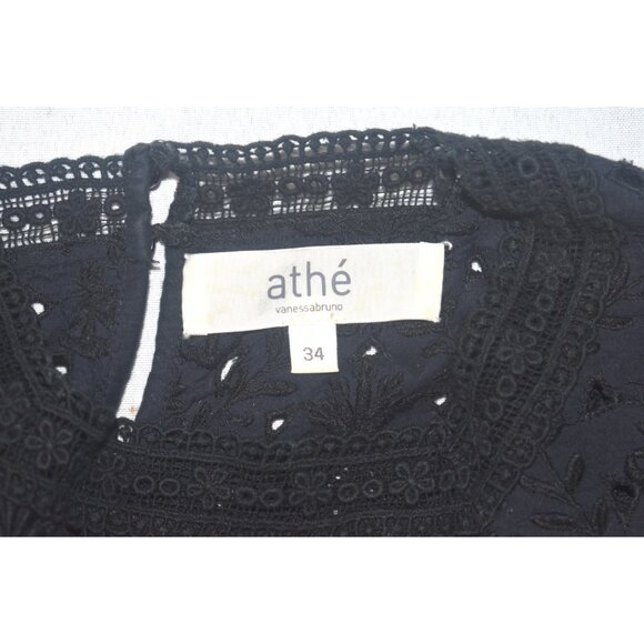 Athe Vanessa Bruno Black Cotton Embroidered Eyelet Top Victorian Goth 34 S - Picture 6 of 9